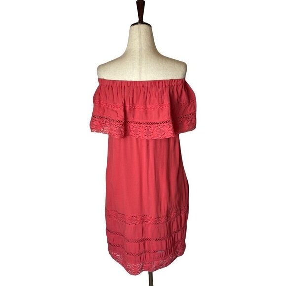Sanctuary Pink Off The Shoulder Eyelet Detail Knee Length Dress Size XS - Picture 6 of 11